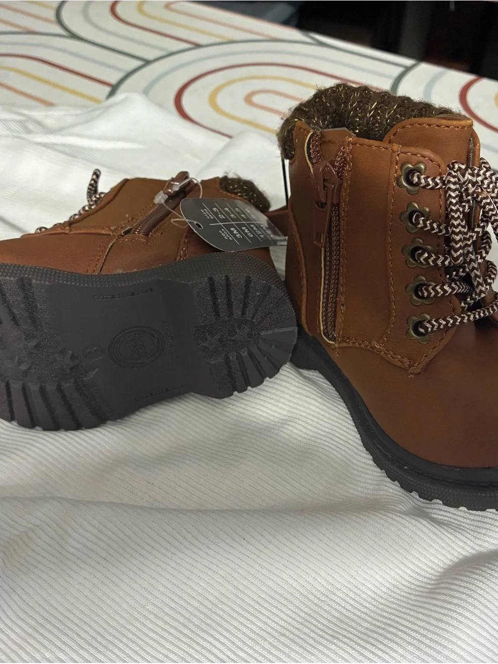 wonder nation Toddler Brown Faux-Fur Collar Lace-Up Boots